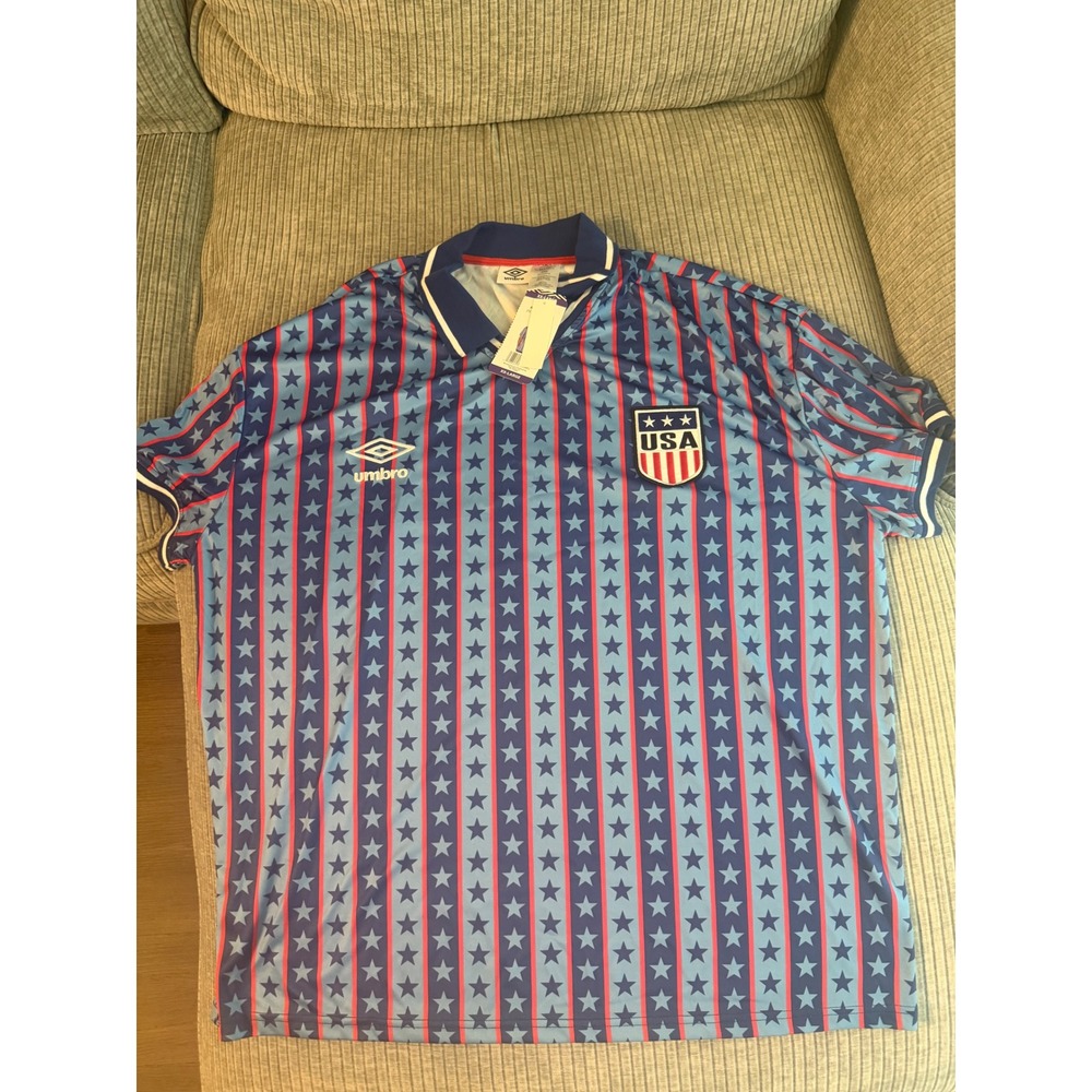 Umbro USA Soccer Jersey Mens XXL Blue Stars Stripes United States Polo Shirt NWT